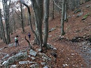 90 Dal Passo di Grialeggio scendiamo sul sent. 136 su tappeto di foglie  nella faggeta ormai in ombra